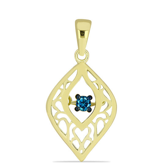 Colgante de Plata Bañada en Oro con Diamante Azul