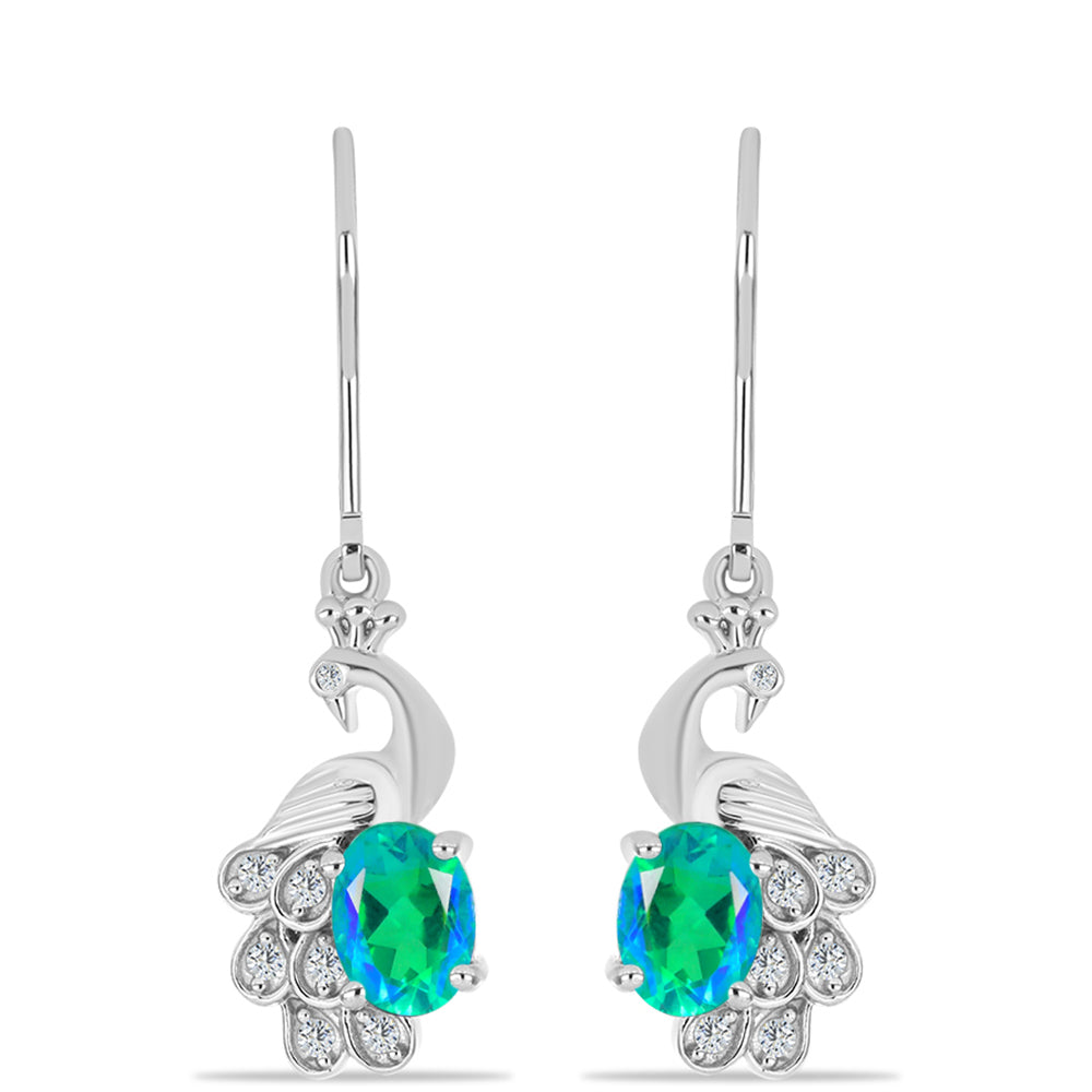 Pendientes de Plata con Cuarzo Pavo Real y Topacio Blanco