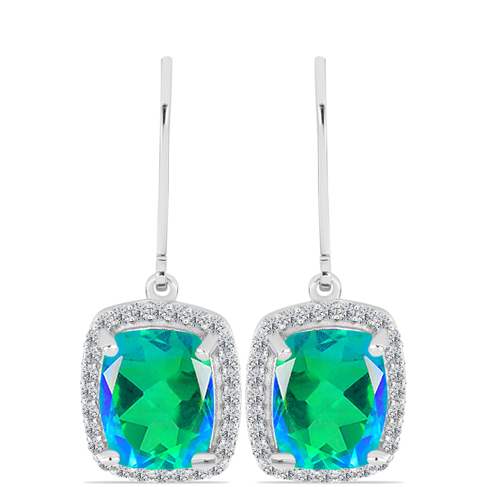 Pendientes de Plata con Cuarzo Pavo Real y Topacio Blanco