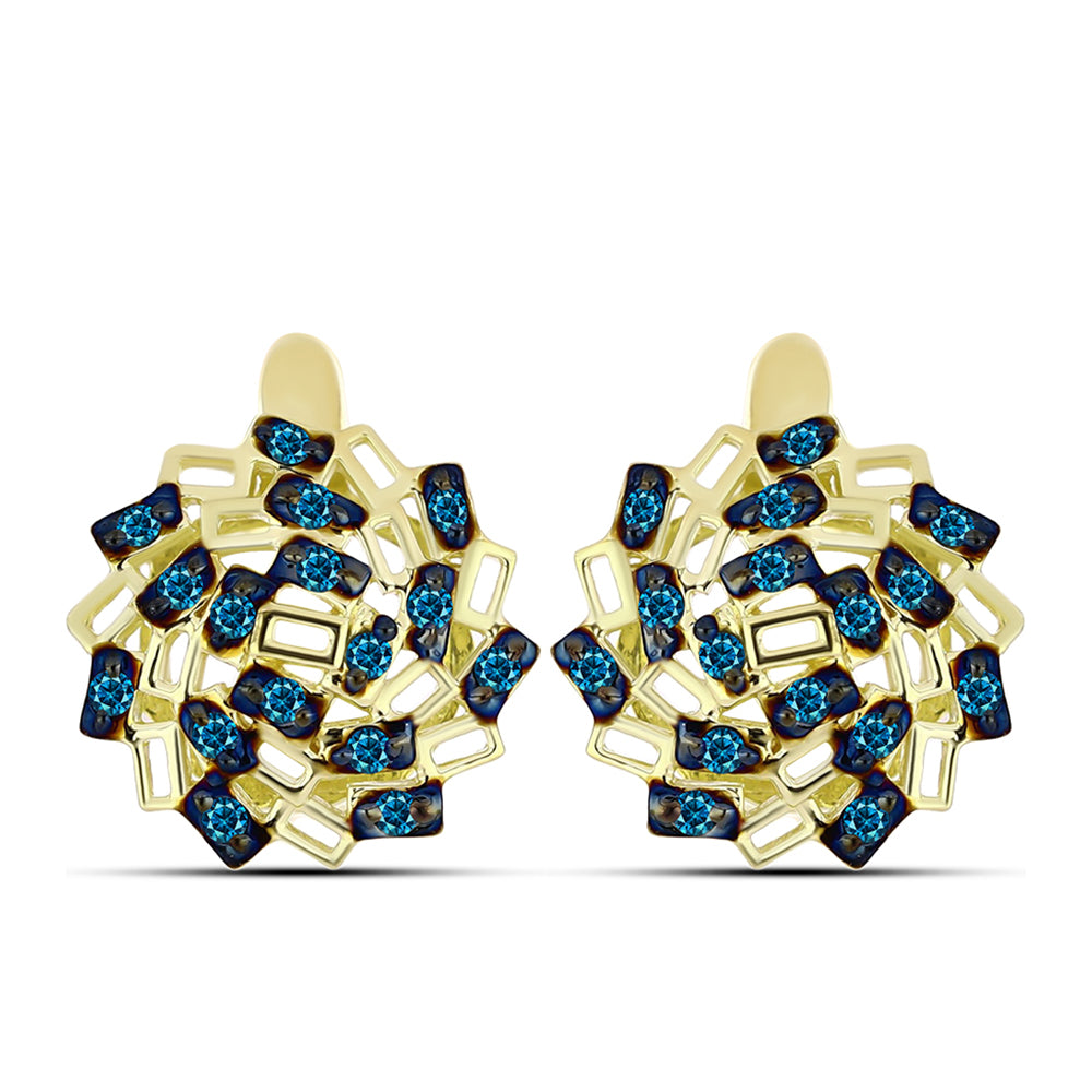 Pendientes de Plata Bañada en Oro con Diamante Azul