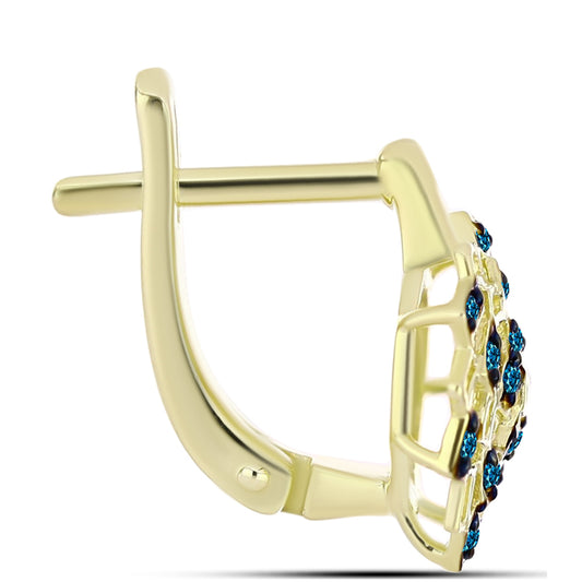 Pendientes de Plata Bañada en Oro con Diamante Azul