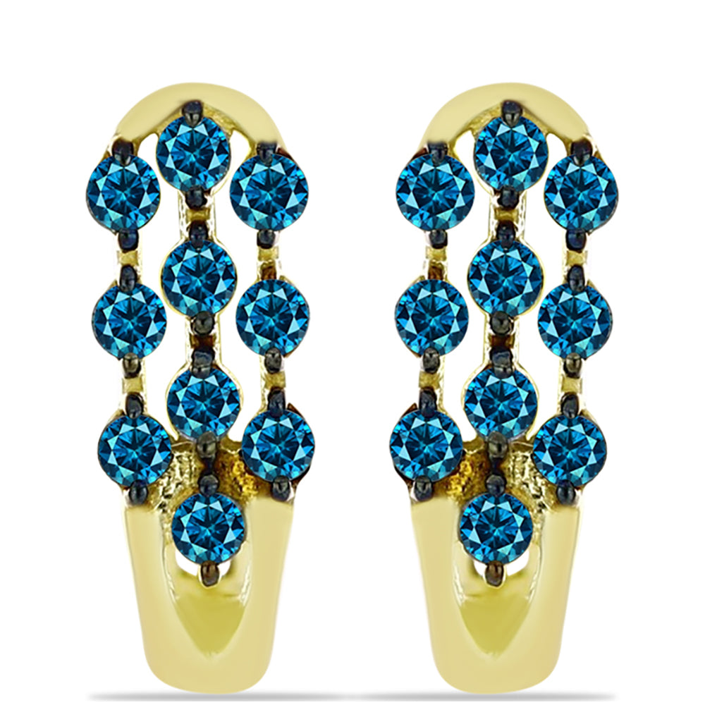 Pendientes de Plata Bañada en Oro con Diamante Azul