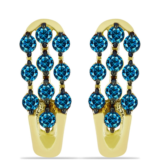 Pendientes de Plata Bañada en Oro con Diamante Azul