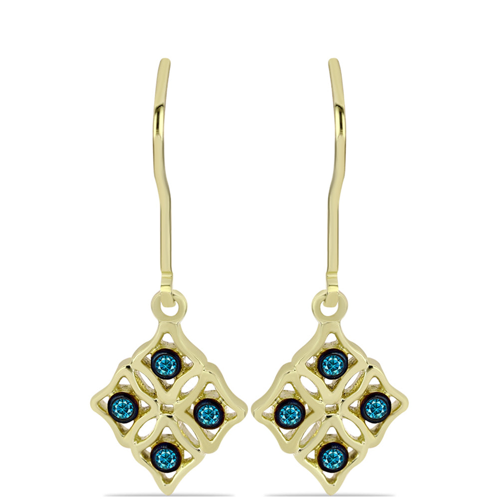 Pendientes de Plata Bañada en Oro con Diamante Azul