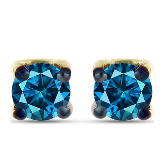 Pendientes de Plata Bañada en Oro con Diamante Azul