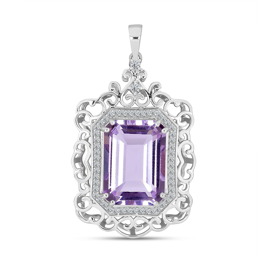 Colgante de Plata con Amatista Rosa de Francia y Topacio Blanco 1 