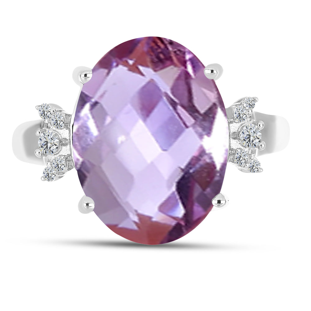 Anillo de Plata con Amatista Rosa de Francia y Topacio Blanco 1 