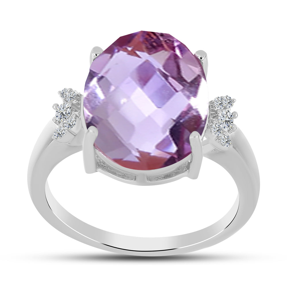 Anillo de Plata con Amatista Rosa de Francia y Topacio Blanco 3 