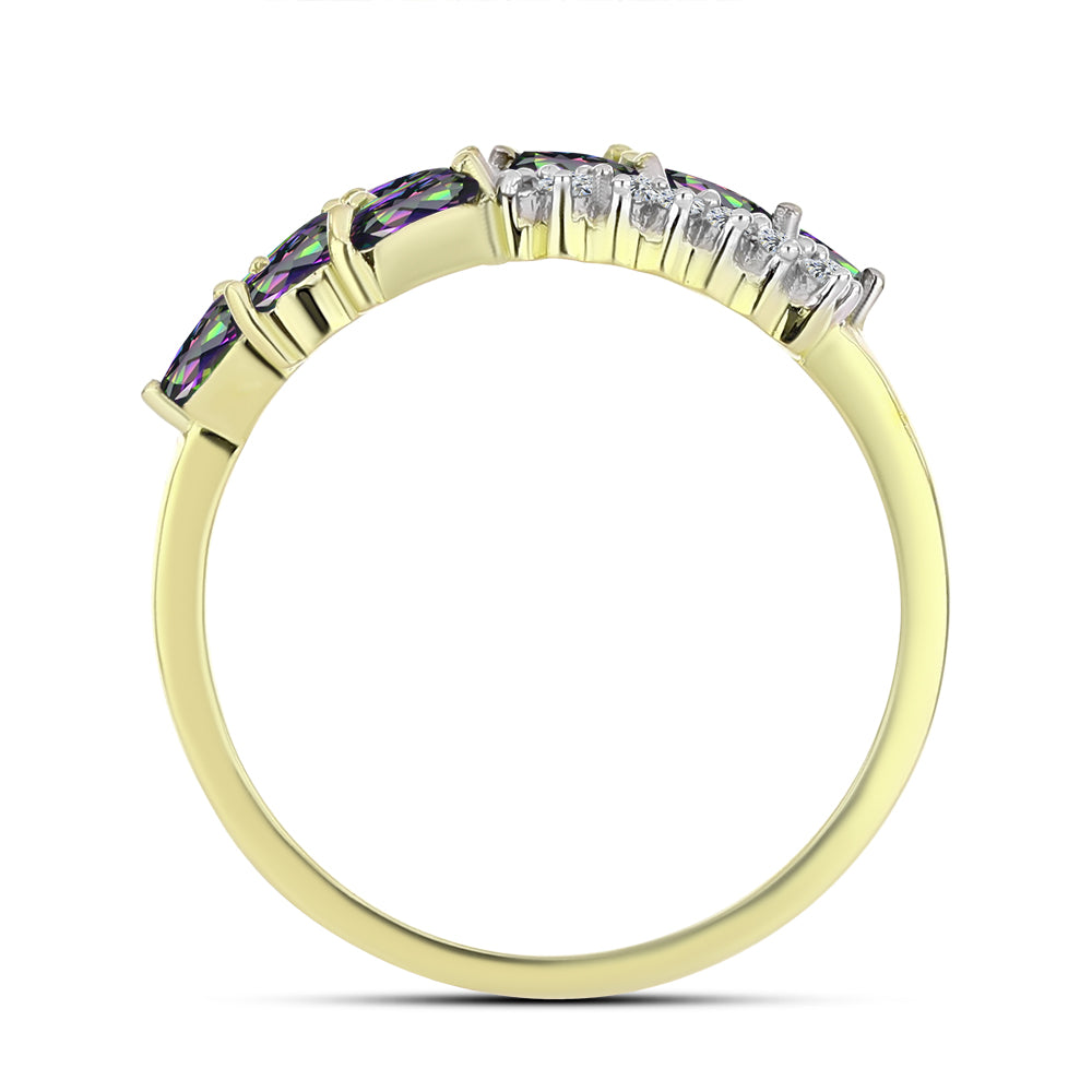 Anillo de Plata Bañada en Oro con Topacio Verde Místico y Topacio Blanco 2 