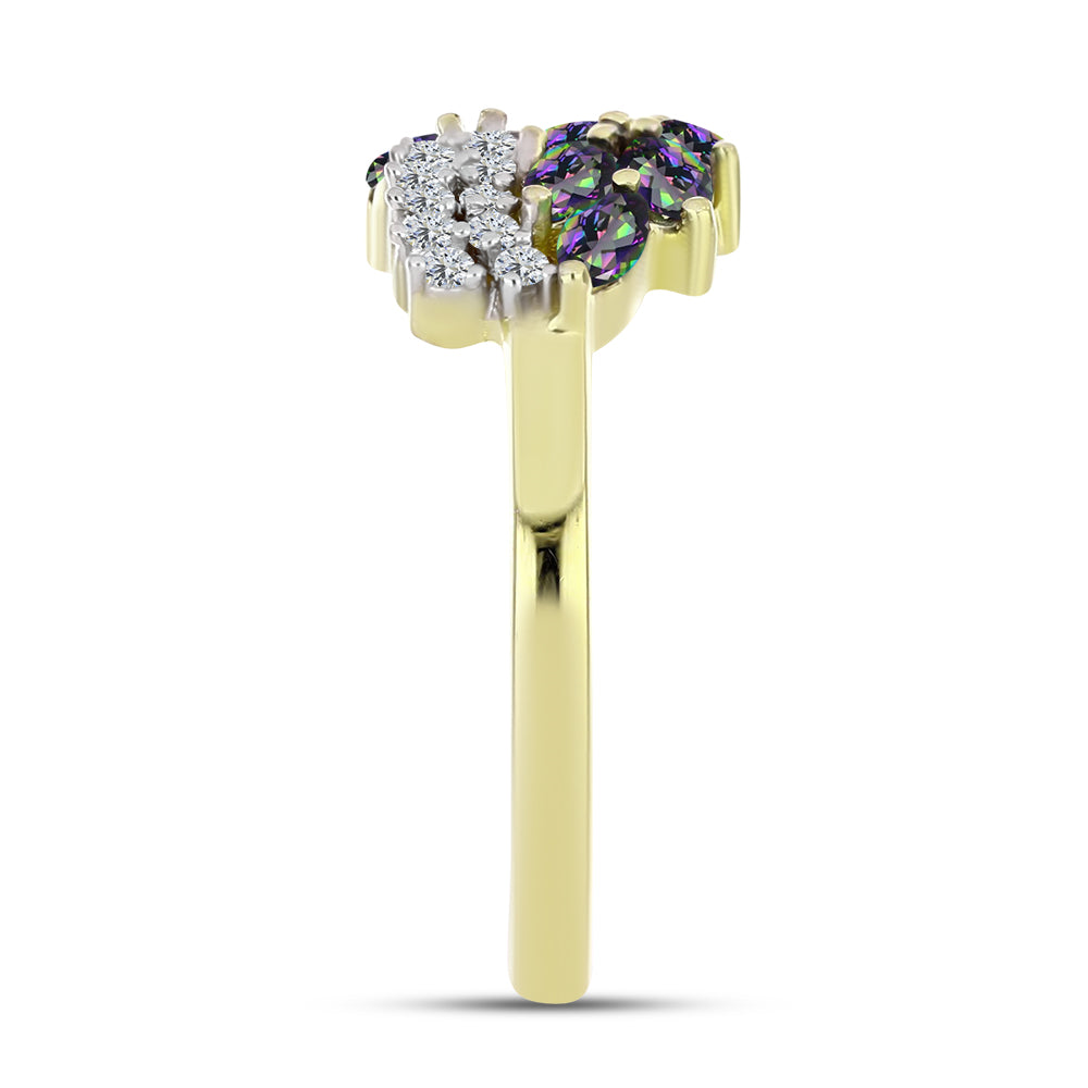Anillo de Plata Bañada en Oro con Topacio Verde Místico y Topacio Blanco