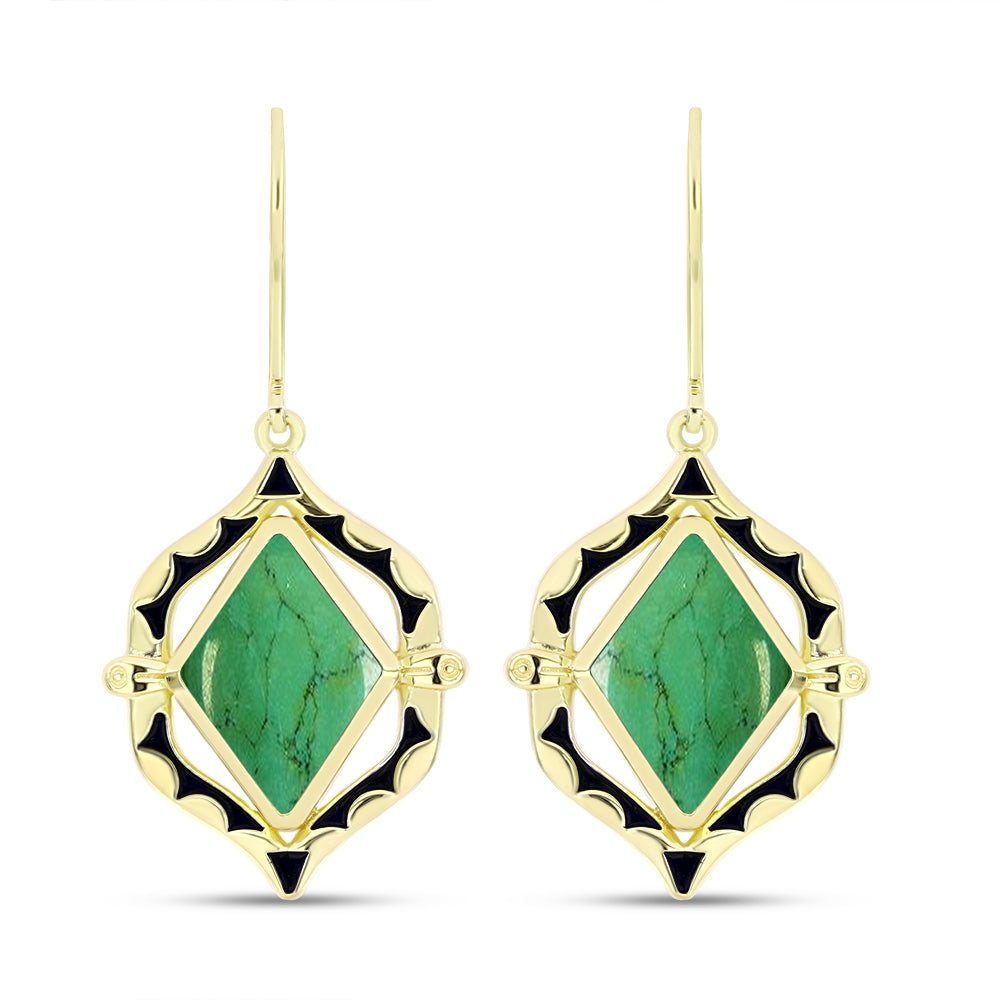 Pendientes de Plata Bañada en Oro con Turquesa Mojave Verde 1 