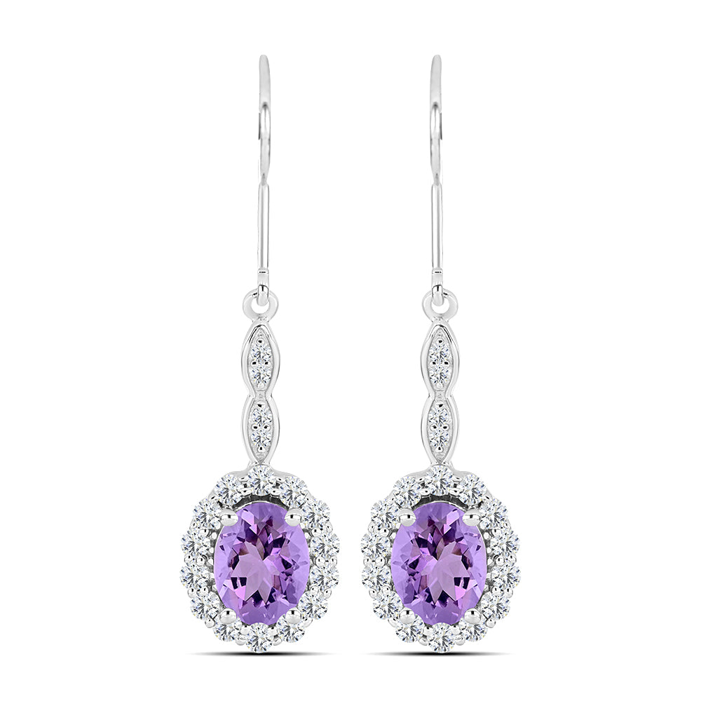 Pendientes de Plata con Amatista Rosa de Francia y Topacio Blanco