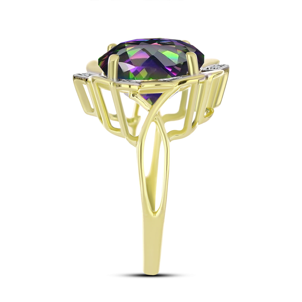 Anillo de Plata Bañada en Oro con Topacio Verde Místico y Topacio Blanco 4 