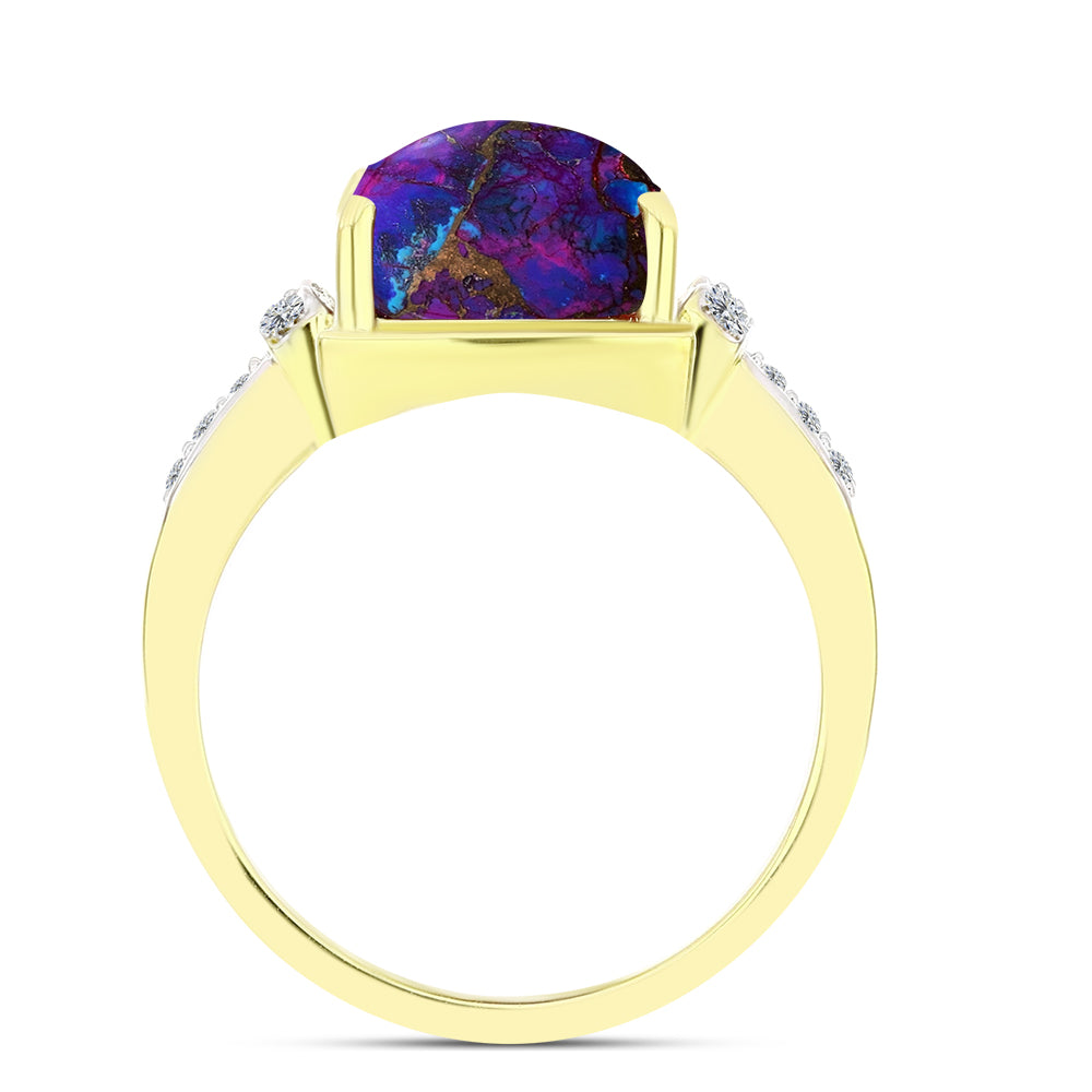 Anillo de Plata Bañada en Oro con Turquesa Cobre Morada y Topacio Blanco 2 