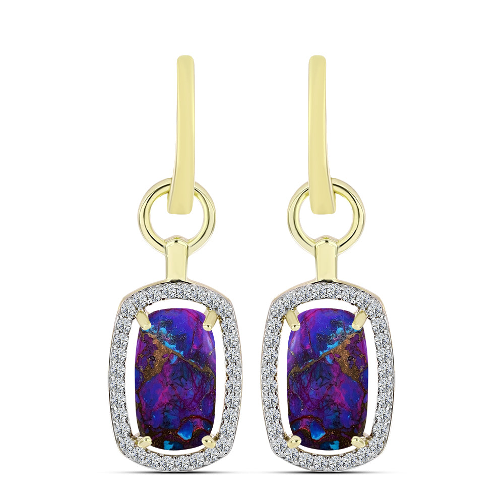 Pendientes de Plata Bañada en Oro con Turquesa Cobre Morada y Topacio Blanco 1 
