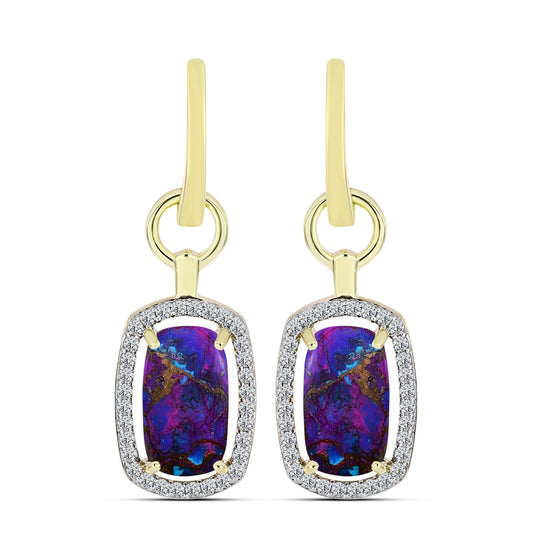Pendientes de Plata Bañada en Oro con Turquesa Cobre Morada y Topacio Blanco