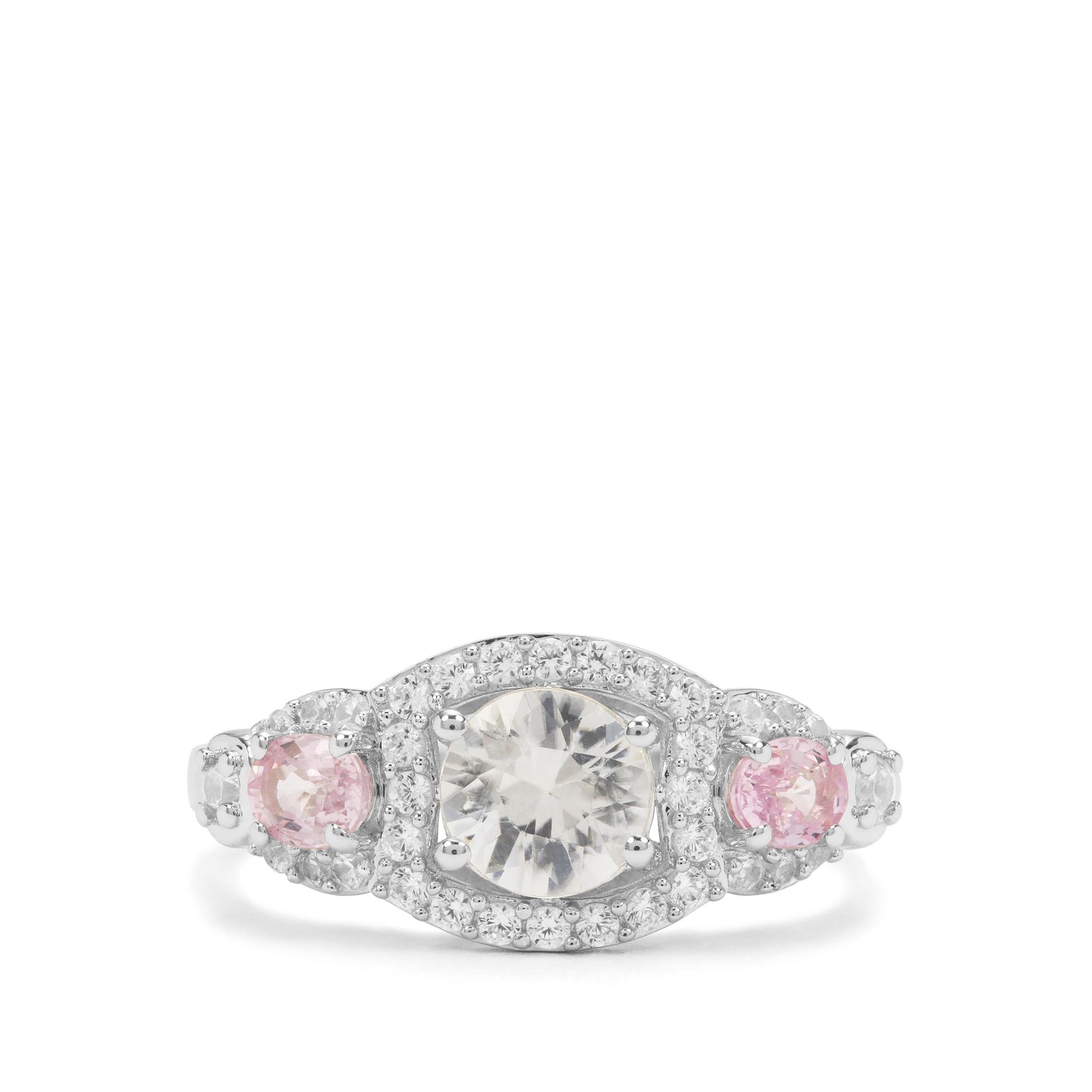 Anillo de Plata con Zafiro Rosa y Zircón Blanco