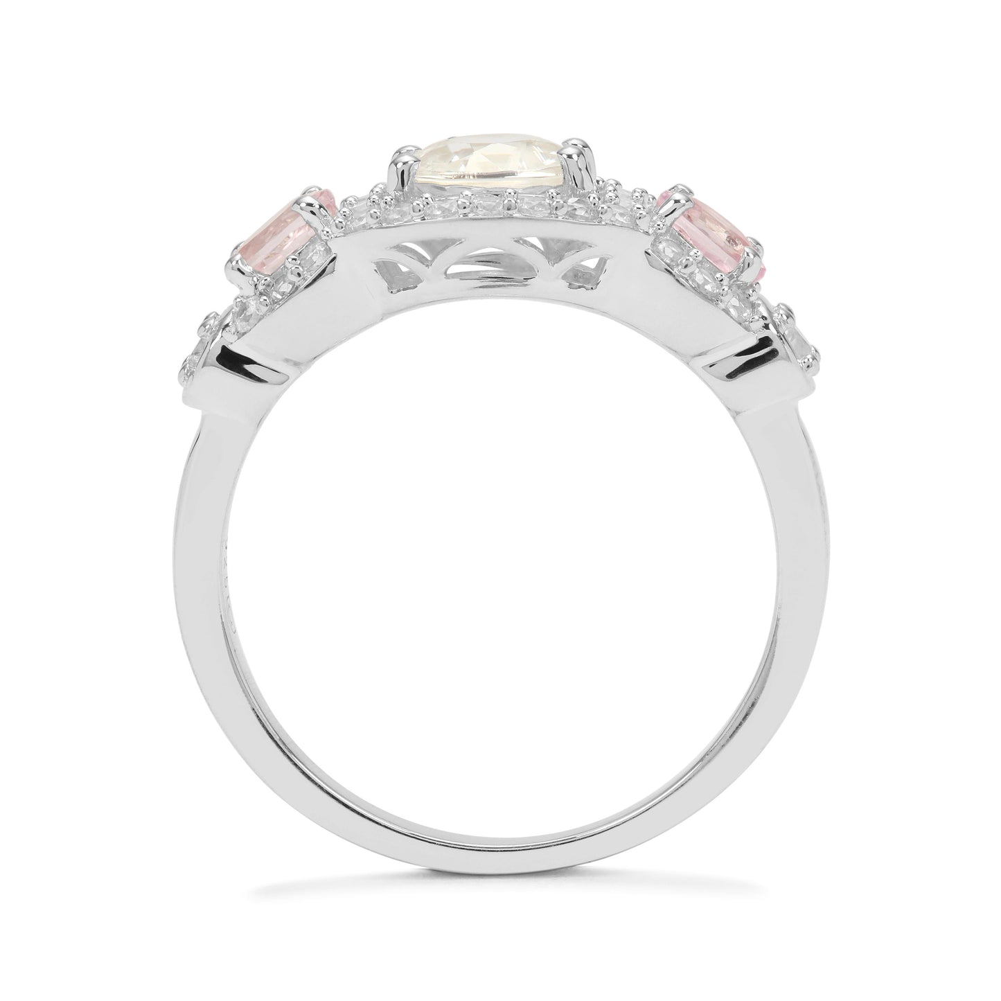 Anillo de Plata con Zafiro Rosa y Zircón Blanco