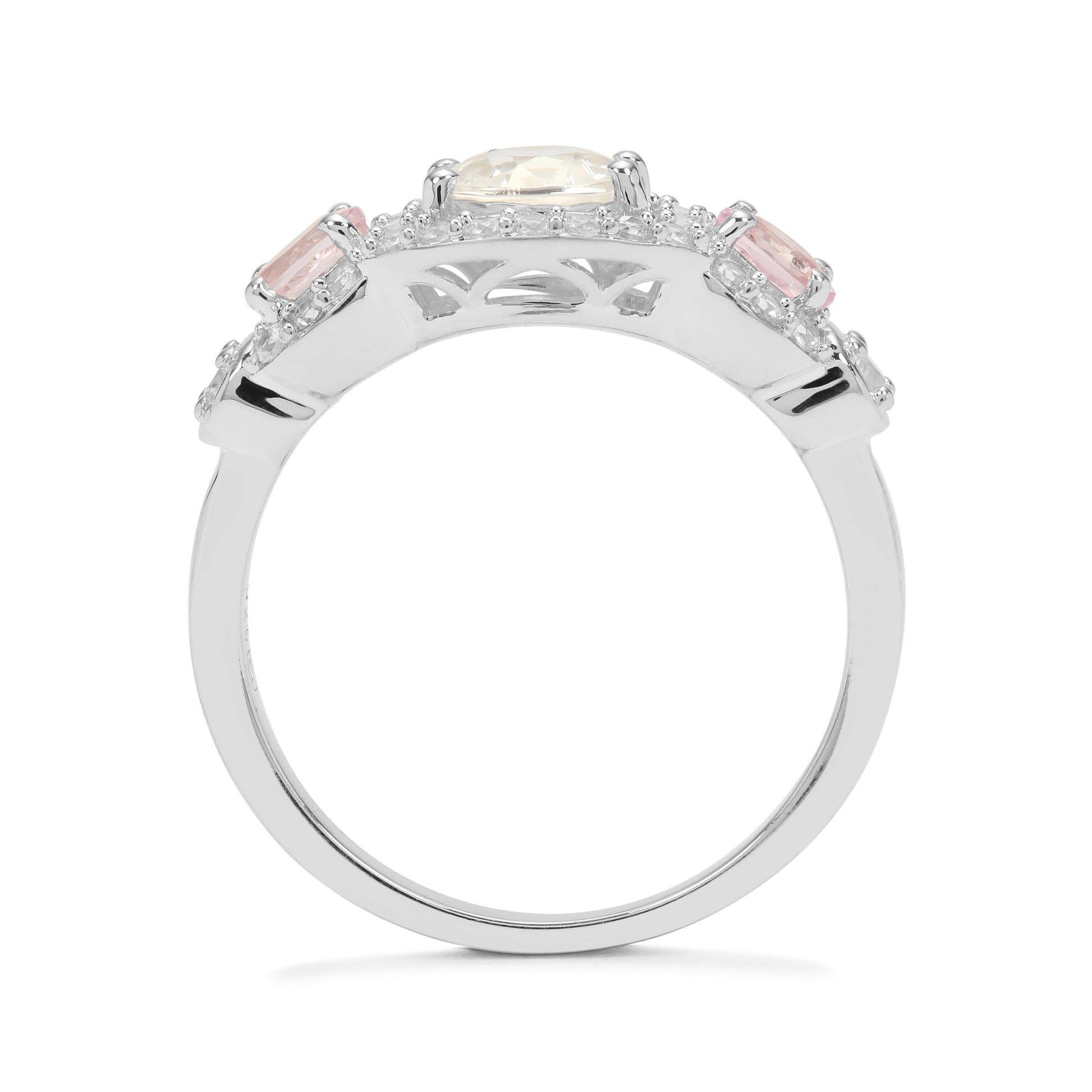 Anillo de Plata con Zafiro Rosa y Zircón Blanco 2 