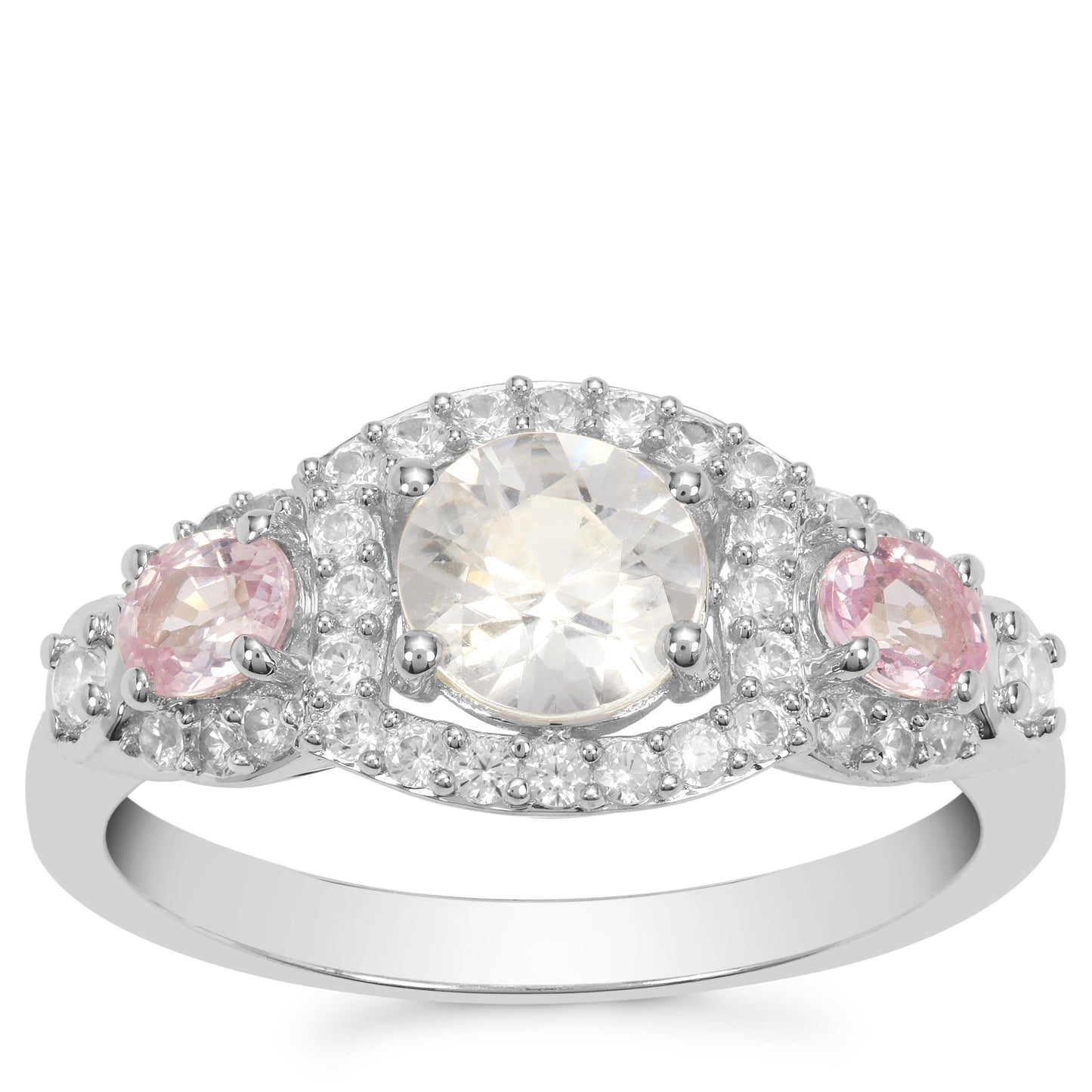 Anillo de Plata con Zafiro Rosa y Zircón Blanco