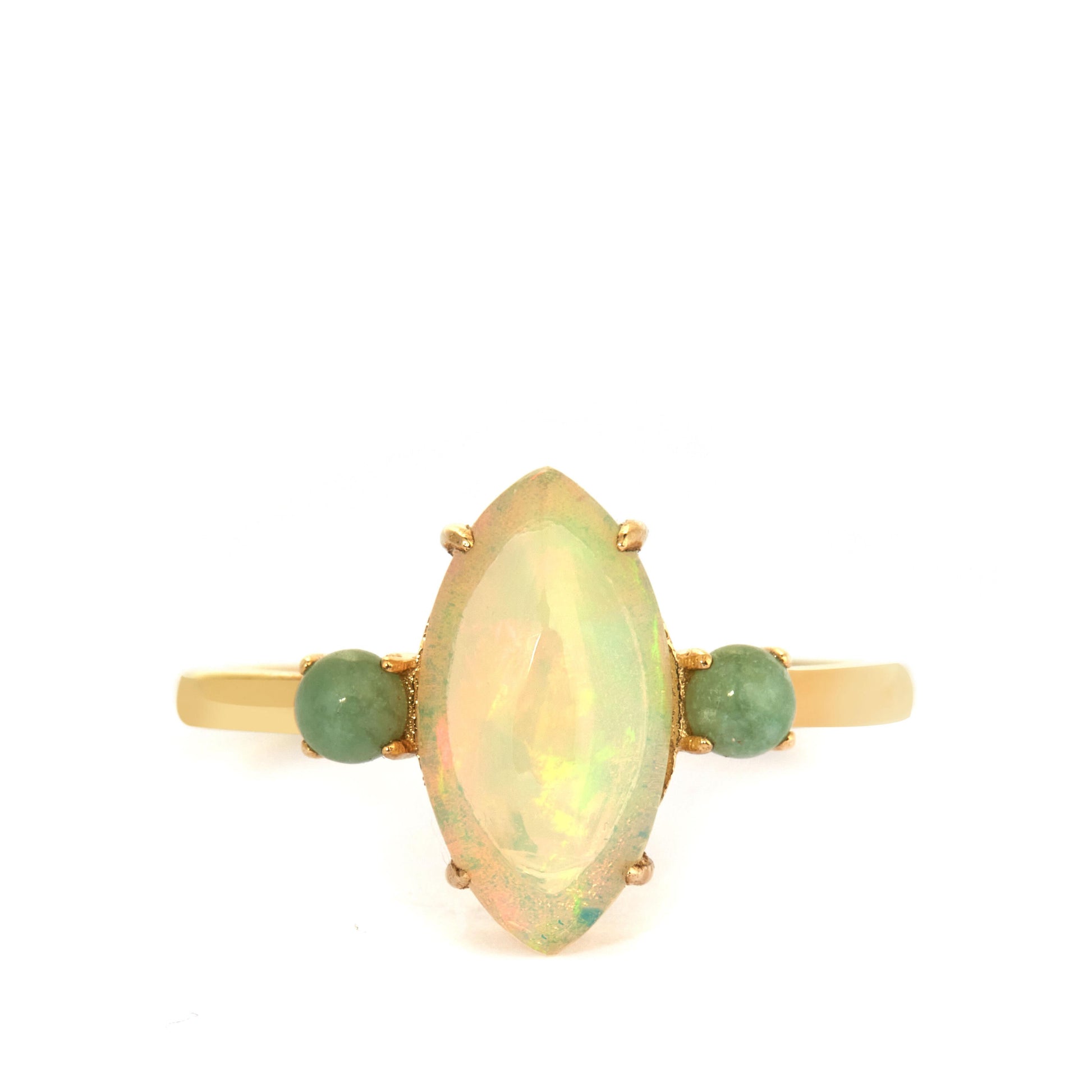 Anillo de Oro 9K con Ópalo de Etiopia y Jadeíta verde del Río Marsden 1 