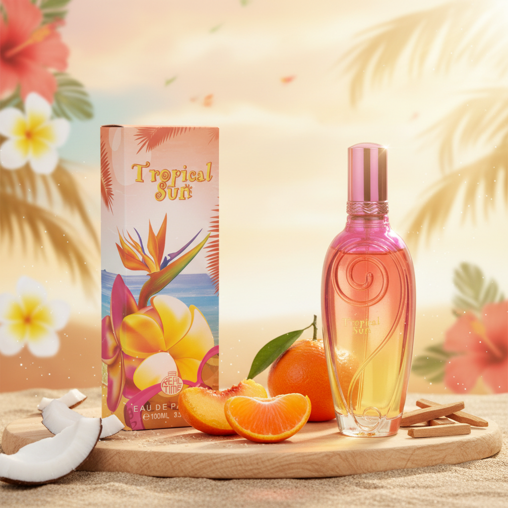 100 ml Eau de Perfume "TROPICAL SUN" Fragancia Afrutada Almizclada para Mujer, con contenido de aceite de fragancia 3%