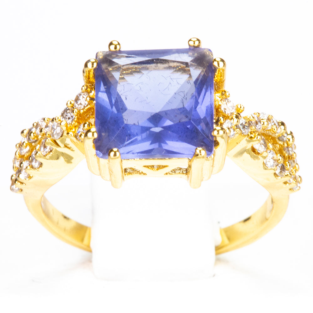 Anillo de Aleación Bañado en Oro con Cristal Emporia® Azul 2 