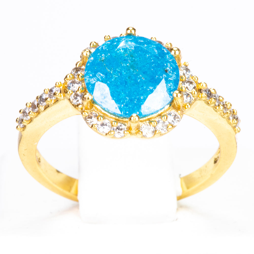 Anillo de Aleación Bañado en Oro con Cristal Emporia® Azul y Cristal Emporia® Blanco