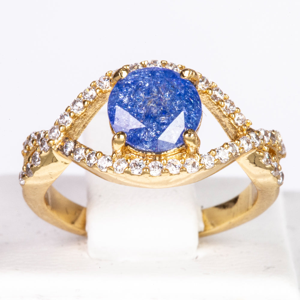 Anillo de Aleación Bañado en Oro con Cristal Emporia® Azul y Cristal Emporia® Blanco 1 