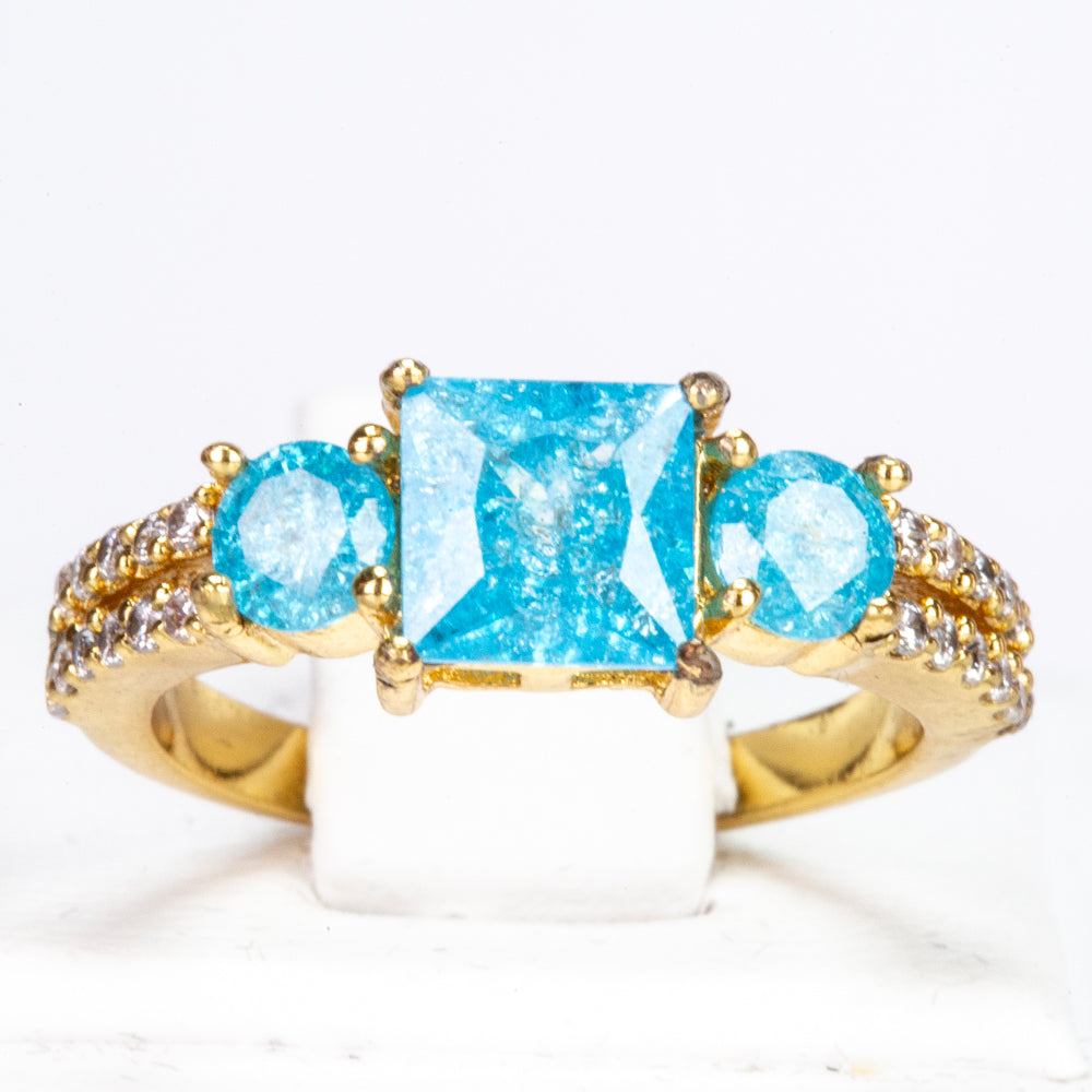 Anillo de Aleación Bañado en Oro con Cristal Emporia® Azul y Cristal Emporia® Blanco