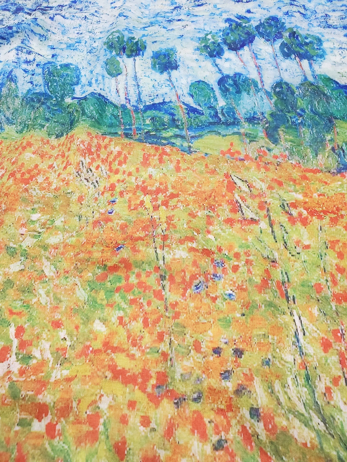 Bufanda-Mantón de algodón, 70 cm x 180 cm, Monet - Campo de amapolas
