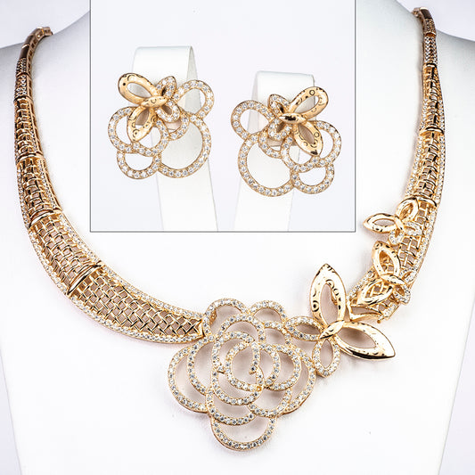 Conjunto de Aleación Bañado en Oro con Cristal Emporia® Blanco (Collar +Pendientes )