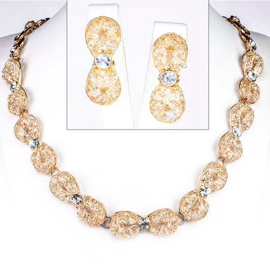 Conjunto de Aleación Bañado en Oro con Cristal Emporia® Blanco (Collar +Pendientes )