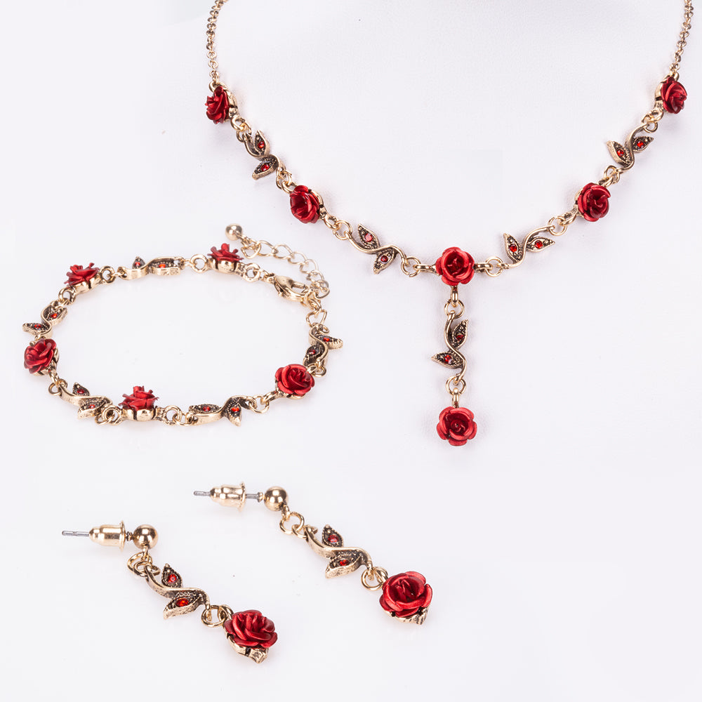 Conjunto de Aleación Bañado en Oro con Cristal Emporia® Rojo ( Collar +Pendientes +Pulsera ) 1 