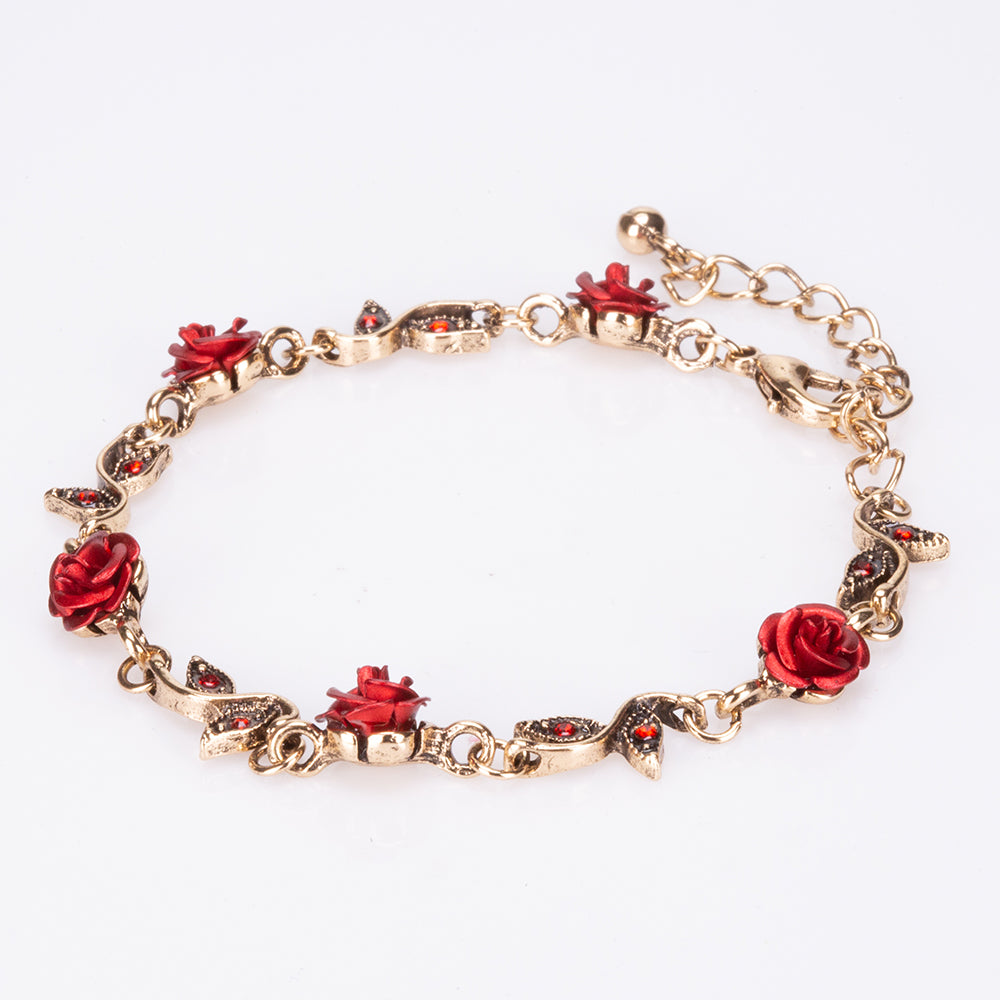 Conjunto de Aleación Bañado en Oro con Cristal Emporia® Rojo ( Collar +Pendientes +Pulsera )