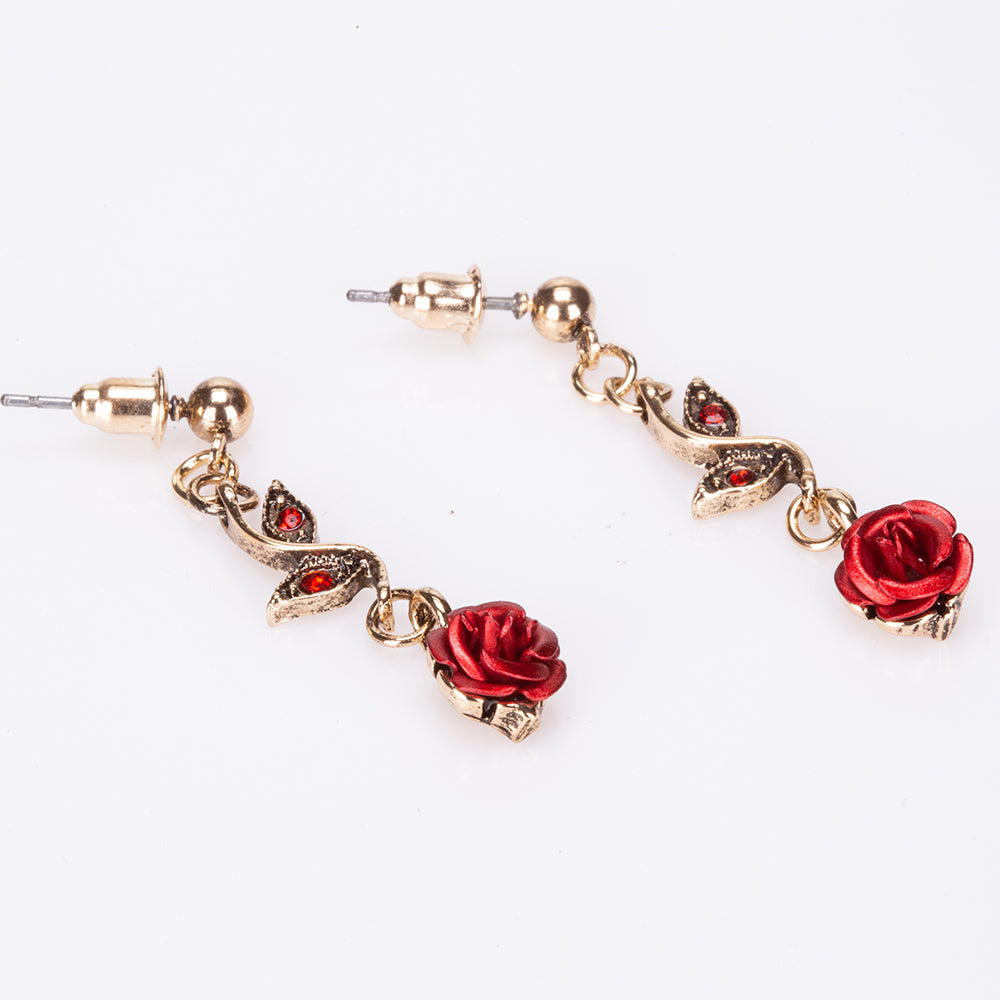 Conjunto de Aleación Bañado en Oro con Cristal Emporia® Rojo ( Collar +Pendientes +Pulsera )