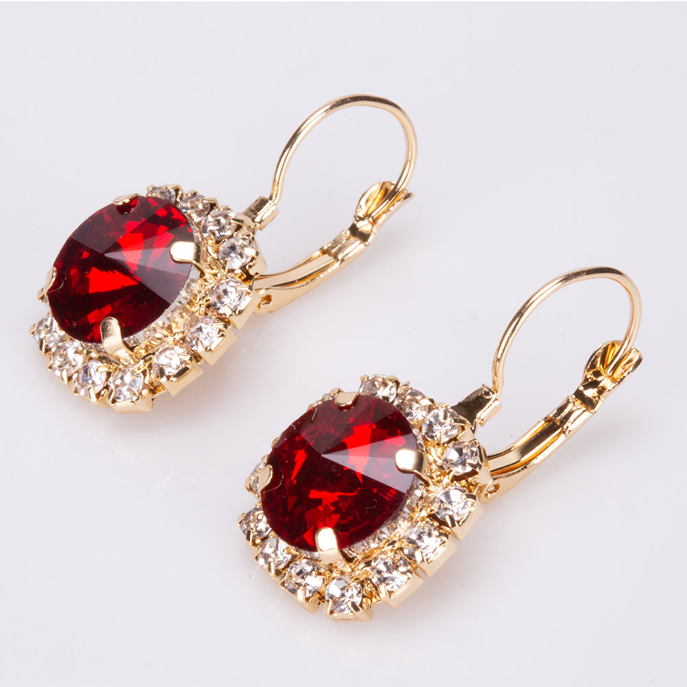 Conjunto de Aleación Bañado en Oro con Cristal Emporia® Rojo (Collar +Pendientes +Colgante )