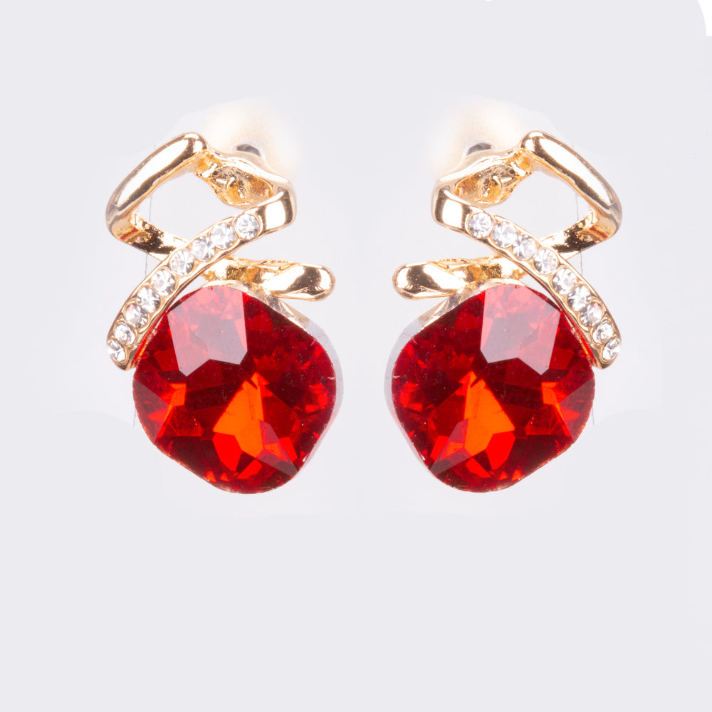 Conjunto de Aleación Bañado en Oro con Cristal Emporia® Rojo ( Collar +Pendientes +Colgante ) 4 