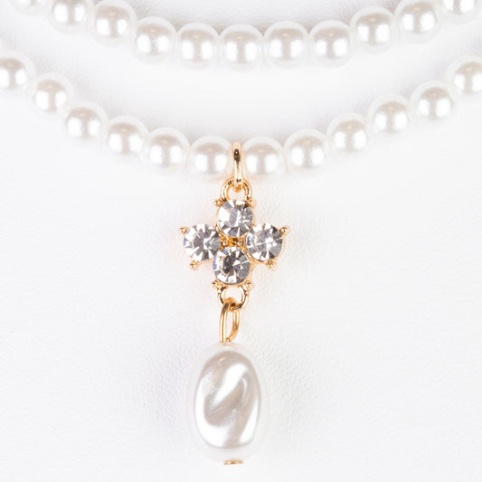 Collar de Aleación Bañado en Oro con Perla y Cristal Emporia® Blanco