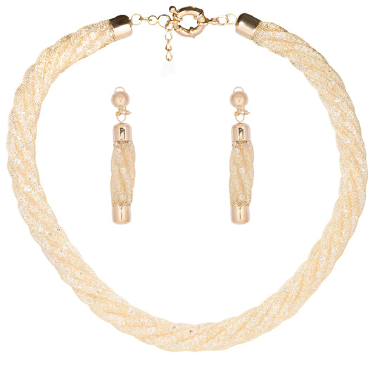 Conjunto de Aleación Bañado en Oro con Cristal Emporia® Blanco ( Collar +Pendientes )