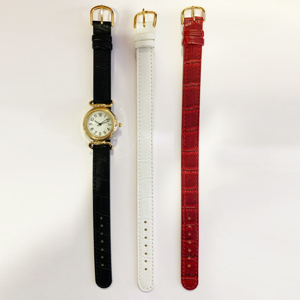 Reloj de pulsera para mujer con tres correas intercambiables( blanca, negra, roja) 1 