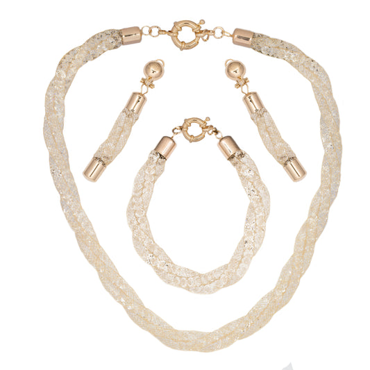 Conjunto de Aleación Bañado en Oro con Cristal Emporia® Blanco ( Collar +Pendientes +Pulsera )