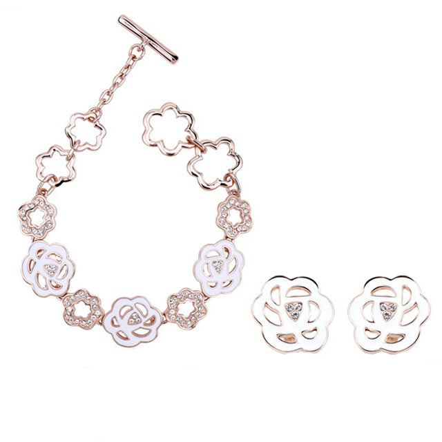 Conjunto de Aleación Bañado en Oro con Cristal Emporia® Blanco ( Pendientes +Pulsera ) 1 