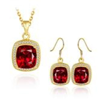 Conjunto de Aleación Bañado en Oro con Cristal Emporia® Rojo ( Collar +Pendientes ) 1 