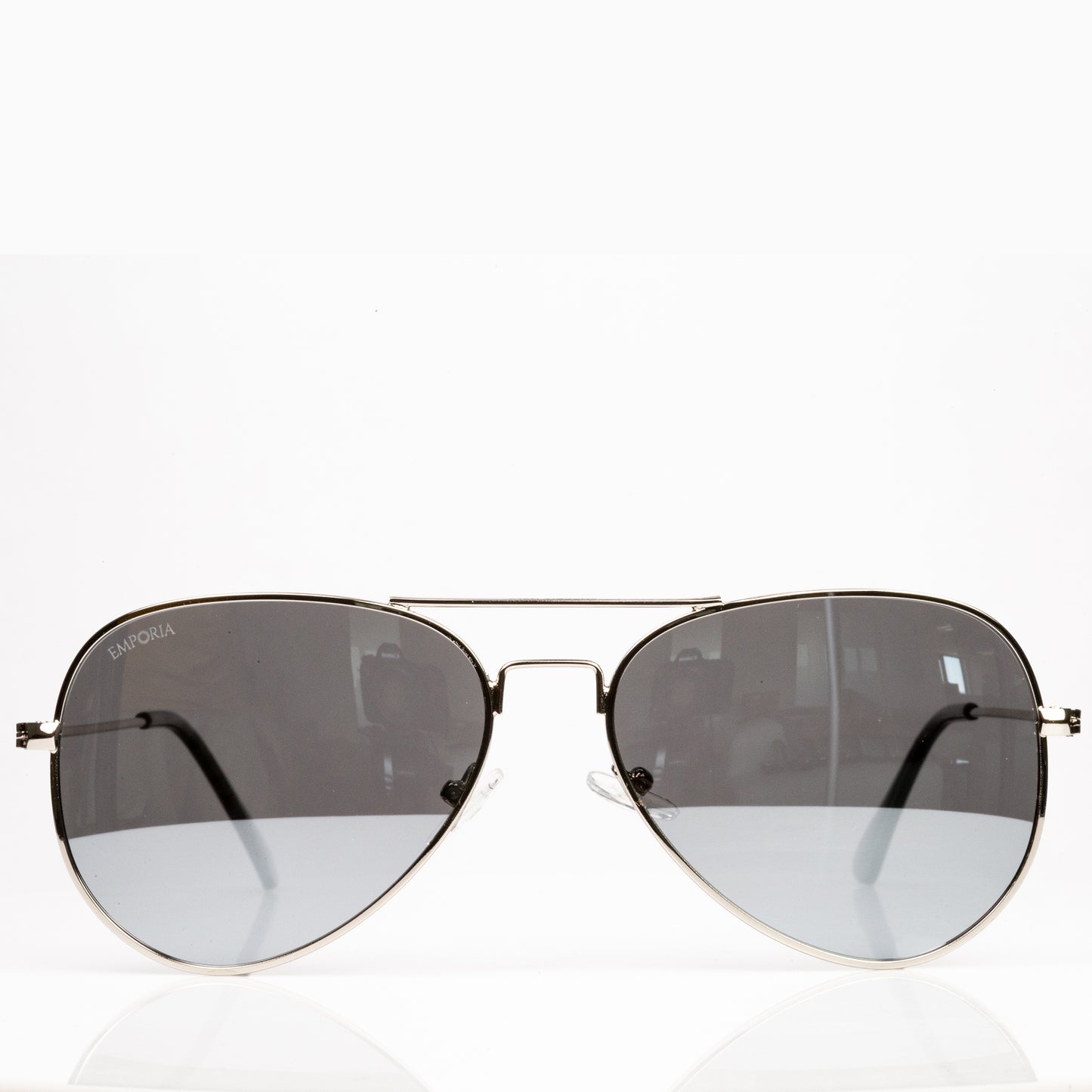Emporia Italy - Gafas de sol piloto "CRYSTAL", gafas de sol polarizadas con filtro UV con estuche y paño de limpieza, lentes cromo-plata, montura plateada