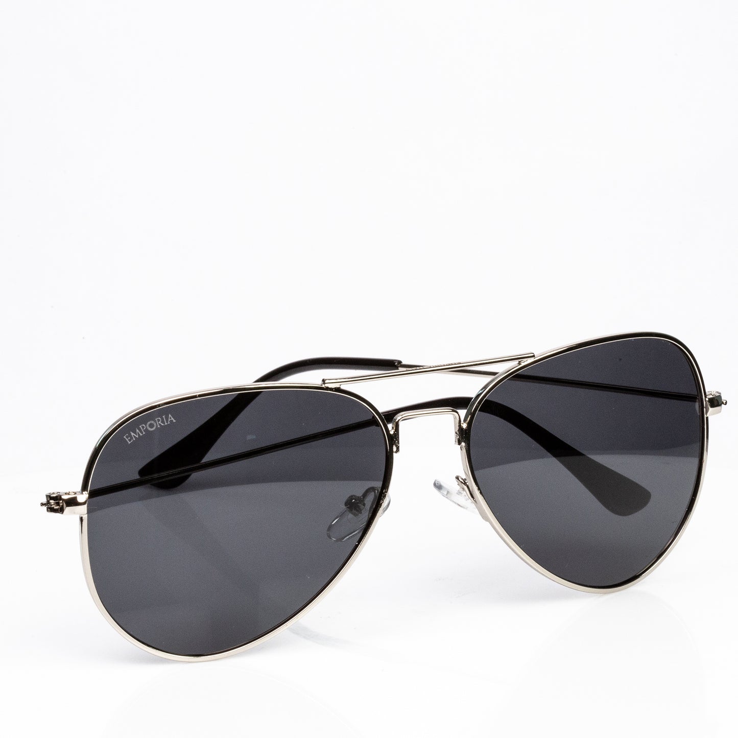 Emporia Italy - Gafas de sol piloto "JEFE", gafas de sol polarizadas con filtro UV con estuche y paño de limpieza, lentes gris oscuro, montura plateada