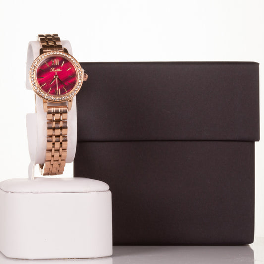 Reloj de aleación con movimiento Miyota de alta calidad con caja de regalo, esfera de color rojo rubí