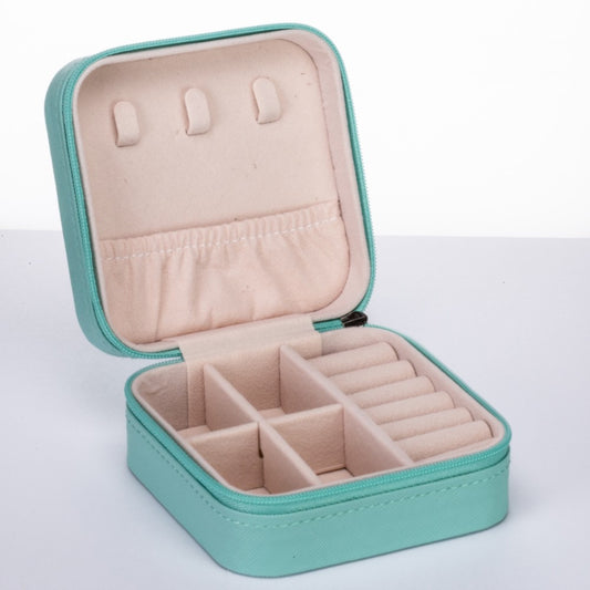 Caja organizadora de joyas de terciopelo y cuero de PU, turquesa