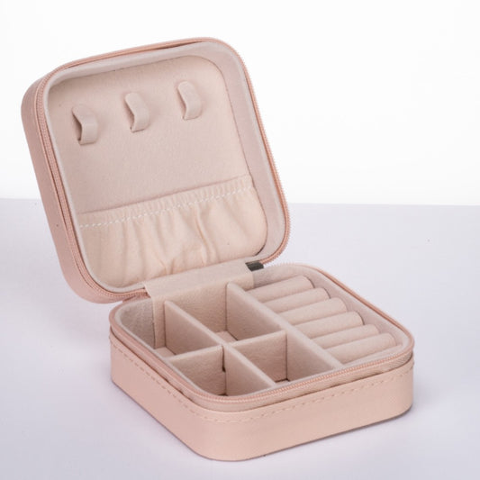 Caja organizadora para joyas de cuero PU y terciopelo, rosa