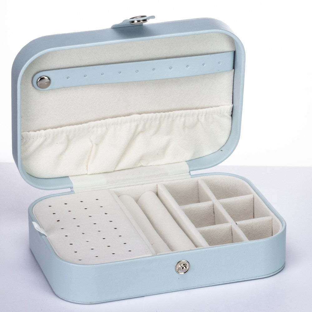 Caja organizadora de joyas de cuero PU y terciopelo, azul 2 